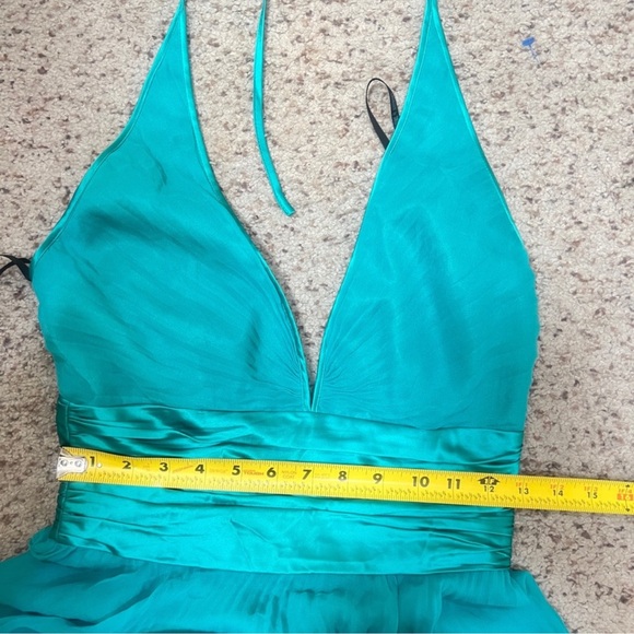 Women’s PLEATED HALTER KNEE LENGTH 100% Silk Party Fairy Y2K Green DRESS Size 4 - Picture 8 of 10